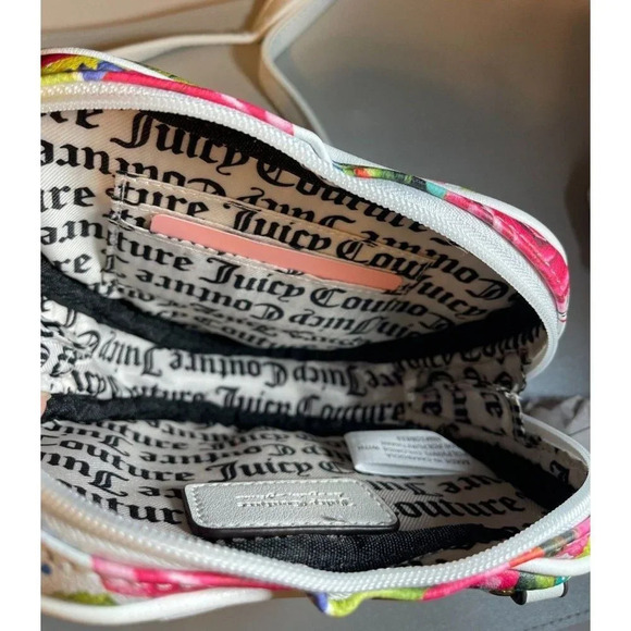 Juicy Couture Logo Floral Print Heart Shaped Faux Leather Zip Closure Crossbody - Picture 5 of 7